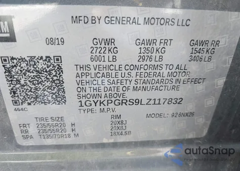 2020 Cadillac Xt6 Awd Sport z USA, uszkodzony, nr VIN 1GYKPGRS9LZ117832